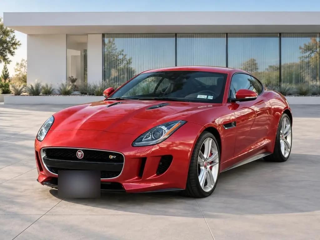 Jaguar F-Type front three-quarter view, after CarShots Modern Architecture background