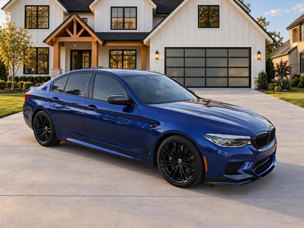 BMW M5 on the CarShots Home Driveway backdrop