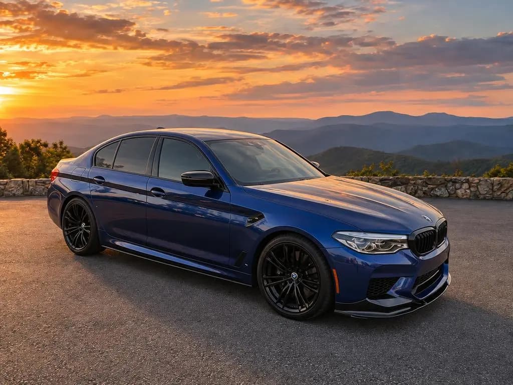 BMW M5 on the CarShots Mountain Overlook backdrop